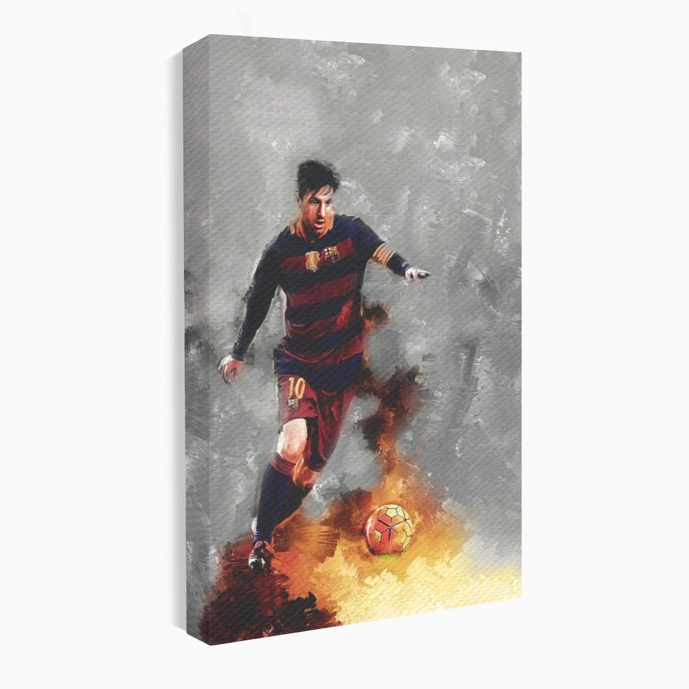 Tablou canvas cu tablou canvas cu fotbalistul lionel messi, fara rama, pe sasiu de lemn